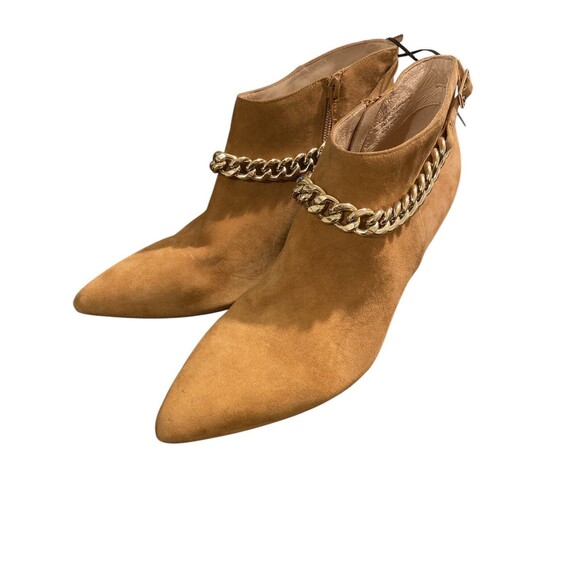 Cecelia New York Zane Brown Suede Leather Size 10M Woman Gold Chain Stilettos - Picture 8 of 9